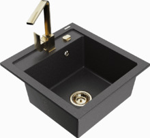 Graniidist köögivalamu Mexen Vito 6503-76-670300-50, 49 x 52 x 21 cm, must granite+gold, segisti ja sifooniga