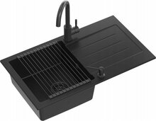Köögivalamu GraniteQ Johnny 111, 77 x 44 x 18.5 cm, süsimust, segisti, dosaatori ja matiga