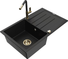 Graniidist köögivalamu Mexen Bruno 6513-77-670401-57-G, 79.5 x 49.5 x 20 cm, must, koos segisti ja sifooniga