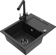 Graniidist köögivalamu Mexen Enzo 6506-73-671600-70-B, 57 x 46 x 17.4 cm, must/hõbedane metallic, koos segisti ja sifooniga