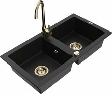 Graniidist köögivalamu Mexen Mario 6504-77-670200-50, 82 x 43 x 16.1 cm, must/gold, koos segisti ja sifooniga
