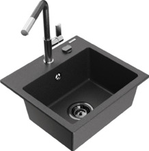 Graniidist köögivalamu Mexen Milo 6505-76-670401-08-B, 43 x 41 x 17 cm, must täpiline, koos segisti ja sifooniga