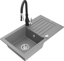 Graniidist köögivalamu Mexen Pablo 6510-71-672601-70, 75 x 43 x 16.1 cm, hall/must, segisti ja sifooniga