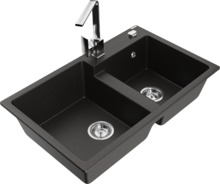 Graniidist köögivalamu Mexen Tomas 6516-75-670300-00, 80 x 50 x 19 cm, must/kuldne metallic, segisti ja sifooniga