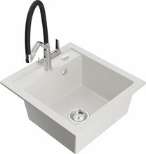 Graniidist köögivalamu Mexen Vito 6503-20-671701-07, 49 x 52 x 21 cm, valge/must/chrome, segisti ja sifooniga