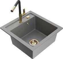Graniidist köögivalamu Mexen Vito 6503-71-670401-57-G, 49 x 52 x 21 cm, hall/must/gold, koos segisti ja sifooniga
