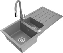 Graniidist köögivalamu Mexen Andres 6515-71-672601-71, 100 x 50 x 20 cm, hall, segisti ja sifooniga