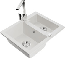 Graniidist köögivalamu Mexen Carlos 6518-20-670300-00, 58.2 x 47.5 x 17.7 cm, valge/chrome, segisti ja sifooniga