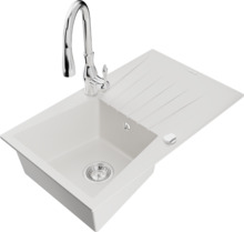 Graniidist köögivalamu Mexen Cesar 6513-77-672601-70, 77.5 x 47 x 20 cm, valge/chrome, segisti ja sifooniga