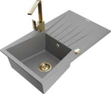 Graniidist köögivalamu Mexen Cesar 6514-71-670300-50, 77.5 x 47 x 20 cm, hall/gold, segisti ja sifooniga
