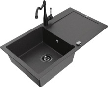 Graniidist köögivalamu Mexen Leo 6501-76-670700-70-B, 90 x 50 x 19 cm, must marmor, segisti ja sifooniga