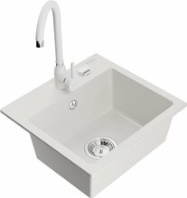 Graniidist köögivalamu Mexen Milo 6505-20-670200-20, 43 x 41 x 17 cm, valge, segisti ja sifooniga