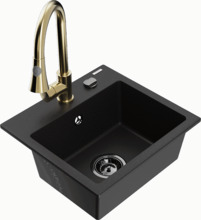 Graniidist köögivalamu Mexen Milo 6505-77-670101-50-B, 43.5 x 41 x 17.1 cm, must/kuldne, segisti ja sifooniga