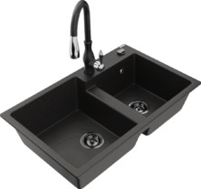 Graniidist köögivalamu Mexen Tomas 6516-75-672601-70-B, 80 x 50 x 19 cm, metallic must/kuldne, segisti ja sifooniga