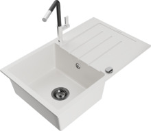 Graniidist köögivalamu Mexen Bruno 6513-20-670401-07-B, 79.5 x 49.5 x 20 cm, valge/must/kroom, koos segisti ja sifooniga