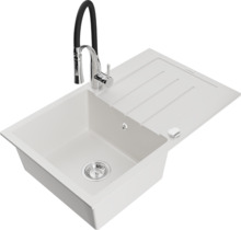 Graniidist köögivalamu Mexen Bruno 6513-20-73450-07, 79 x 49 x 20 cm, valge/must/chrome, segisti ja sifooniga