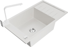 Graniidist köögivalamu Mexen Elias 6511-20-670300-20, 79 x 48 x 20 cm, valge, koos segisti ja sifooniga