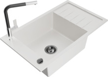 Graniidist köögivalamu Mexen Elias 6511-20-670401-07-B, 79 x 48 x 20 cm, valge, koos segisti ja sifooniga