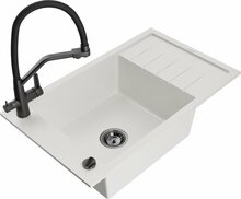 Graniidist köögivalamu Mexen Elias 6511-20-671701-70-B, 79 x 48 x 20 cm, valge/must, koos segisti ja sifooniga