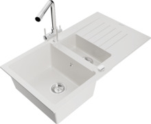 Graniidist köögivalamu Mexen Matias 6502-20-671600-00, 90 x 50.5 x 20 cm, valge/chrome, segisti ja sifooniga