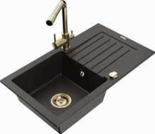 Graniidist köögivalamu Mexen Pablo 6510-75-671600-50, 75 x 43 x 16.1 cm, must/kuldne metallic, segisti ja sifooniga