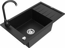 Graniidist köögivalamu Mexen Elias 6511-77-670200-70, 79.5 x 48 x 20 cm, must, koos segisti ja sifooniga