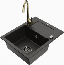 Graniidist köögivalamu Mexen Enzo 6506-75-670200-50-B, 57 x 46 x 17.4 cm, must/kuldne, koos segisti ja sifooniga