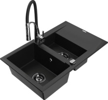 Graniidist köögivalamu Mexen Gaspar 6507-77-73450-07-B, 73.7 x 47.5 x 17.7 cm, must/kroom, segisti ja sifooniga