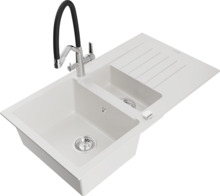 Graniidist köögivalamu Mexen Matias 6502-20-671701-07, 90 x 50.5 x 20 cm, valge/must/kroom, segisti ja sifooniga