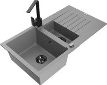 Graniidist köögivalamu Mexen Matias 6502-71-670300-70-B, 90 x 50 x 20 cm, hall/must, segisti ja sifooniga