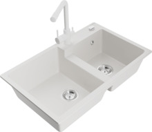 Graniidist köögivalamu Mexen Tomas 6516-20-671600-20, 80 x 50 x 19 cm, valge, segisti ja sifooniga
