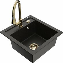 Graniidist köögivalamu Mexen Vito 6503-75-670101-50, 52 x 49 x 21 cm, metallic must/kuldne, segisti ja sifooniga