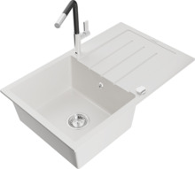 Graniidist köögivalamu Mexen Bruno 6513-20-670401-07, 79 x 49 x 20 cm, valge, koos segisti ja sifooniga