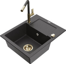 Graniidist köögivalamu Mexen Enzo 6506-76-670401-75-G, 57 x 46 x 17 cm, must täpiline, koos segisti ja sifooniga