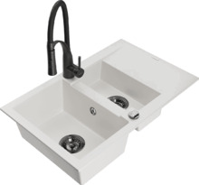 Graniidist köögivalamu Mexen Gaspar 6507-20-73450-70-B, 73.7 x 47.5 x 17.7 cm, valge/must, segisti ja sifooniga