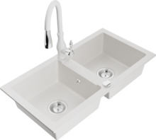 Graniidist köögivalamu Mexen Mario 6504-20-672601-20, 82 x 43.6 x 16.1 cm, valge, koos segisti ja sifooniga
