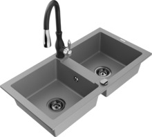 Graniitköögivalamu Mexen Mario 6504-71-672601-70-B, 82 x 43.6 x 16.1 cm, hall/must, koos segisti ja sifooniga