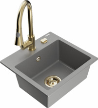 Graniidist köögivalamu Mexen Milo 6505-71-670101-50, 43.5 x 41 x 17.1 cm, hall/kuldne, segisti ja sifooniga