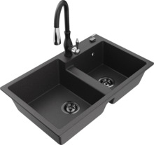 Graniidist köögivalamu Mexen Tomas 6516-76-672601-70-B, 80 x 50 x 19 cm, must, koos segisti ja sifooniga