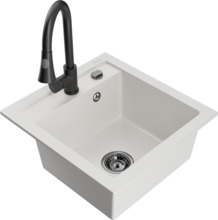 Graniidist köögivalamu Mexen Vito 6503-20-670101-70, 49 x 52 x 21 cm, valge/must, segisti ja sifooniga