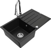 Graniidist köögivalamu Mexen Bruno 6513-77-670101-00, 79 x 49 x 20 cm, must/kroom, koos segisti ja sifooniga