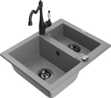 Graniidist köögivalamu Mexen Carlos 6518-71-670700-70-B, 58 x 47 x 17.7 cm, hall/must, segisti ja sifooniga