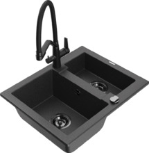 Graniidist köögivalamu Mexen Carlos 6518-76-671701-70-B, 58.2 x 47.5 x 17.7 cm, must täpiline, koos segisti ja sifooniga