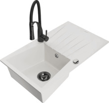 Graniidist köögivalamu Mexen Cesar 6514-20-73450-70-B, 77.5 x 47 x 20 cm, valge/must, segisti ja sifooniga