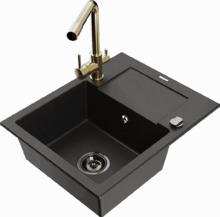 Graniidist köögivalamu Mexen Enzo 6506-75-671600-50-B, 57.6 x 46.5 x 17.4 cm, must/kuldne metallic, koos segisti ja sifooniga