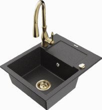 Graniidist köögivalamu Mexen Enzo 6506-76-672601-50, 57.6 x 46.5 x 17.4 cm, must täpiline, koos segisti ja sifooniga