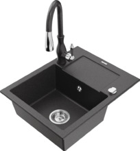 Graniidist köögivalamu Mexen Enzo 6506-76-672601-76, 57 x 46 x 17.4 cm, must granite, koos segisti ja sifooniga