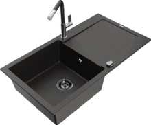 Graniidist köögivalamu Mexen Leo 6501-75-670401-07-B, 90 x 50 x 19 cm, must/kuldne metallic, segisti ja sifooniga