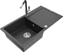 Graniidist köögivalamu Mexen Leo 6501-76-670401-07, 90 x 50 x 19 cm, must täpiline, koos segisti ja sifooniga