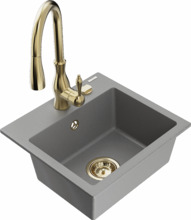 Graniidist köögivalamu Mexen Milo 6505-71-672601-50, 43 x 41 x 17.1 cm, hall/kuldne, segisti ja sifooniga